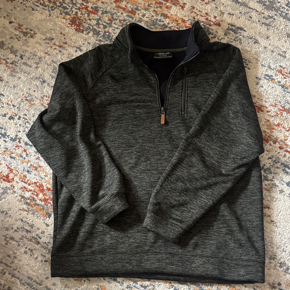Men's Quarter-Zip Heathered Charcoal and Green Hoodie